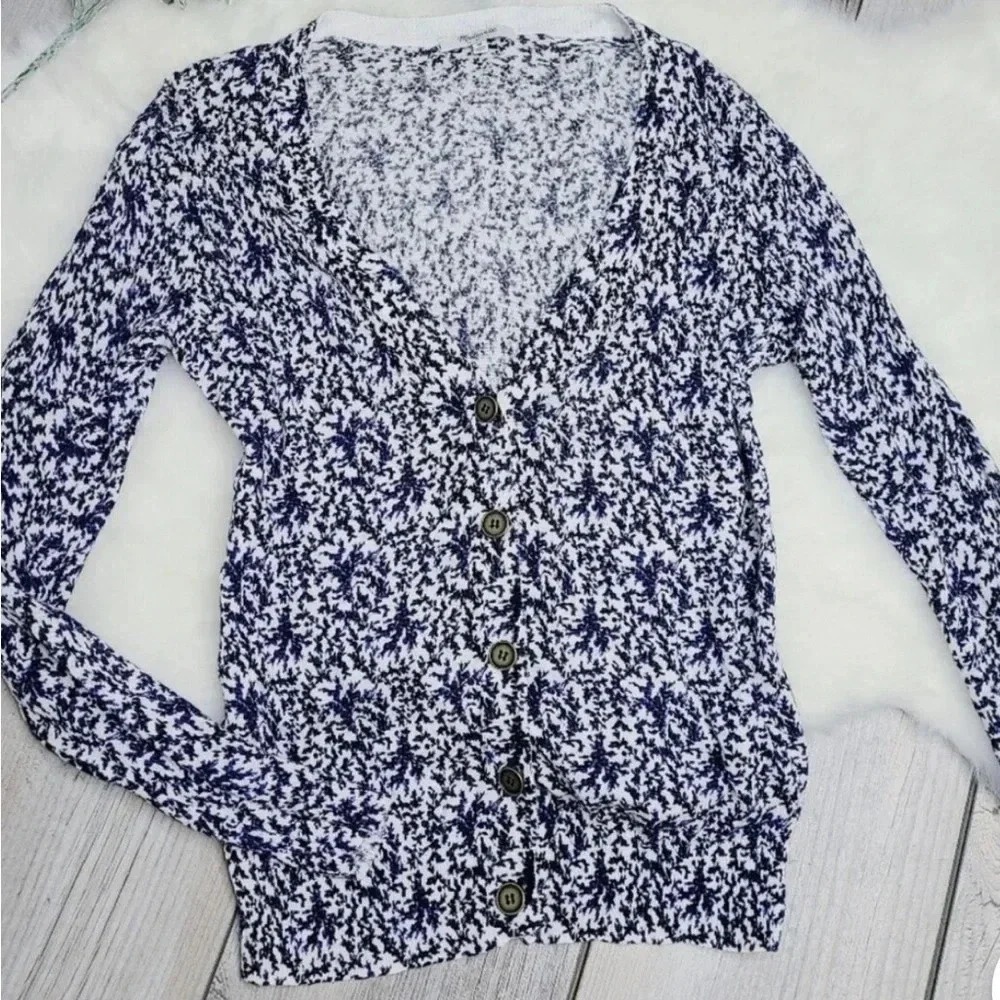 Madewell Women's Linen/Cotton Blue Floral Print Button Knit Cardigan Small EUC
